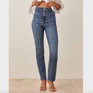 REFORMATION Aime Front Seamed High Rise Jeans Anguilla Wash 25